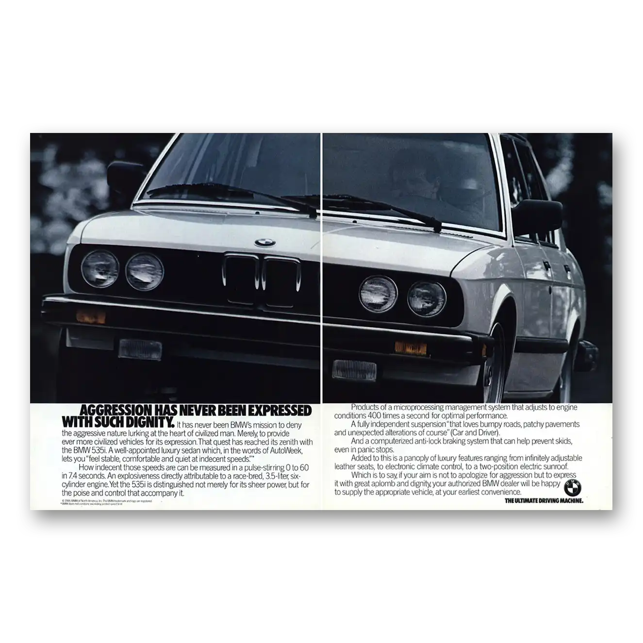 1987 BMW 5 Series Aggression Has Never Been Expressed Vintage Magazine Print Ad