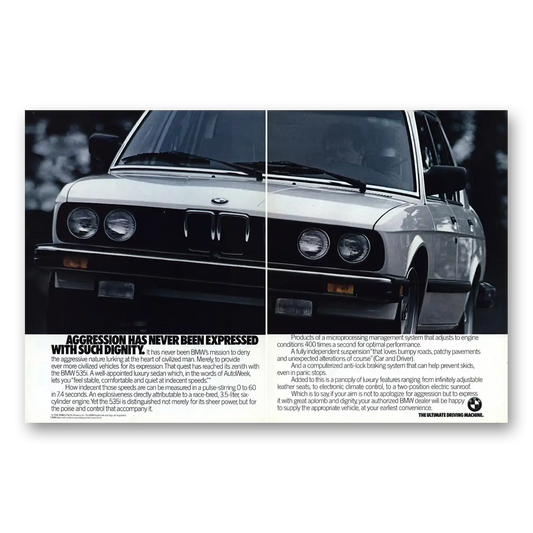 1987 BMW 5 Series Aggression Has Never Been Expressed Vintage Magazine Print Ad