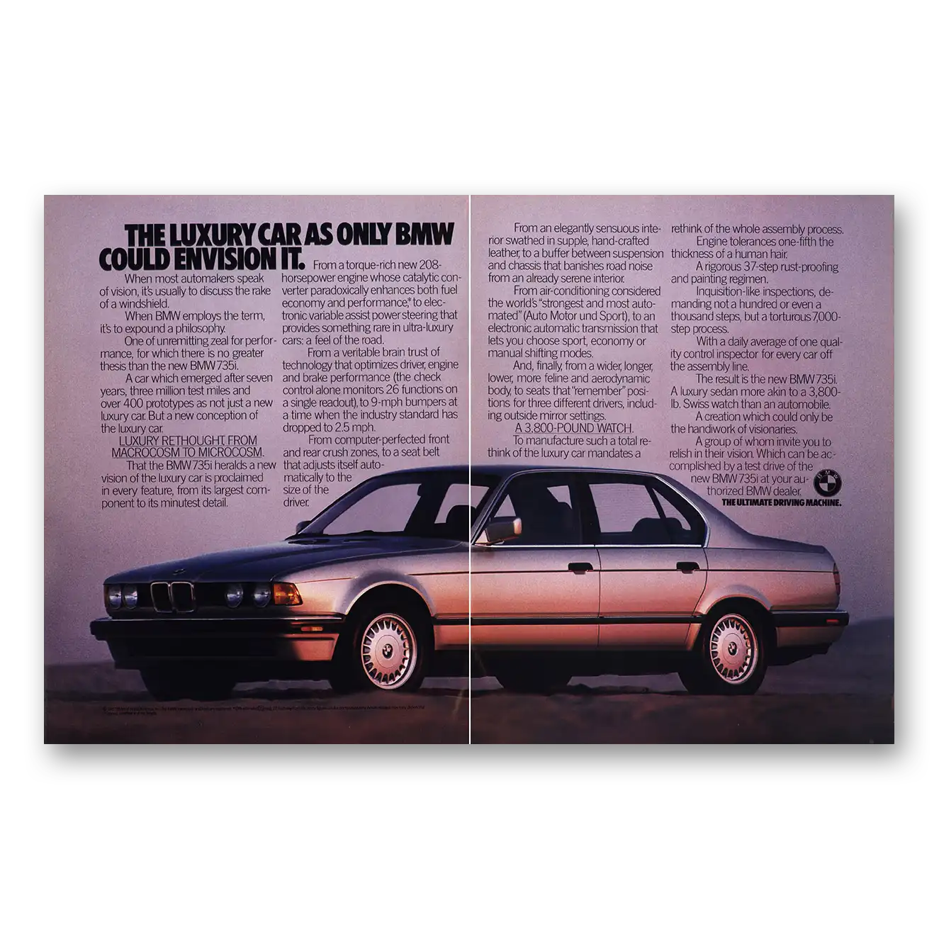 1987 BMW 7 Series Only BMW Could Envision It Vintage Magazine Print Ad