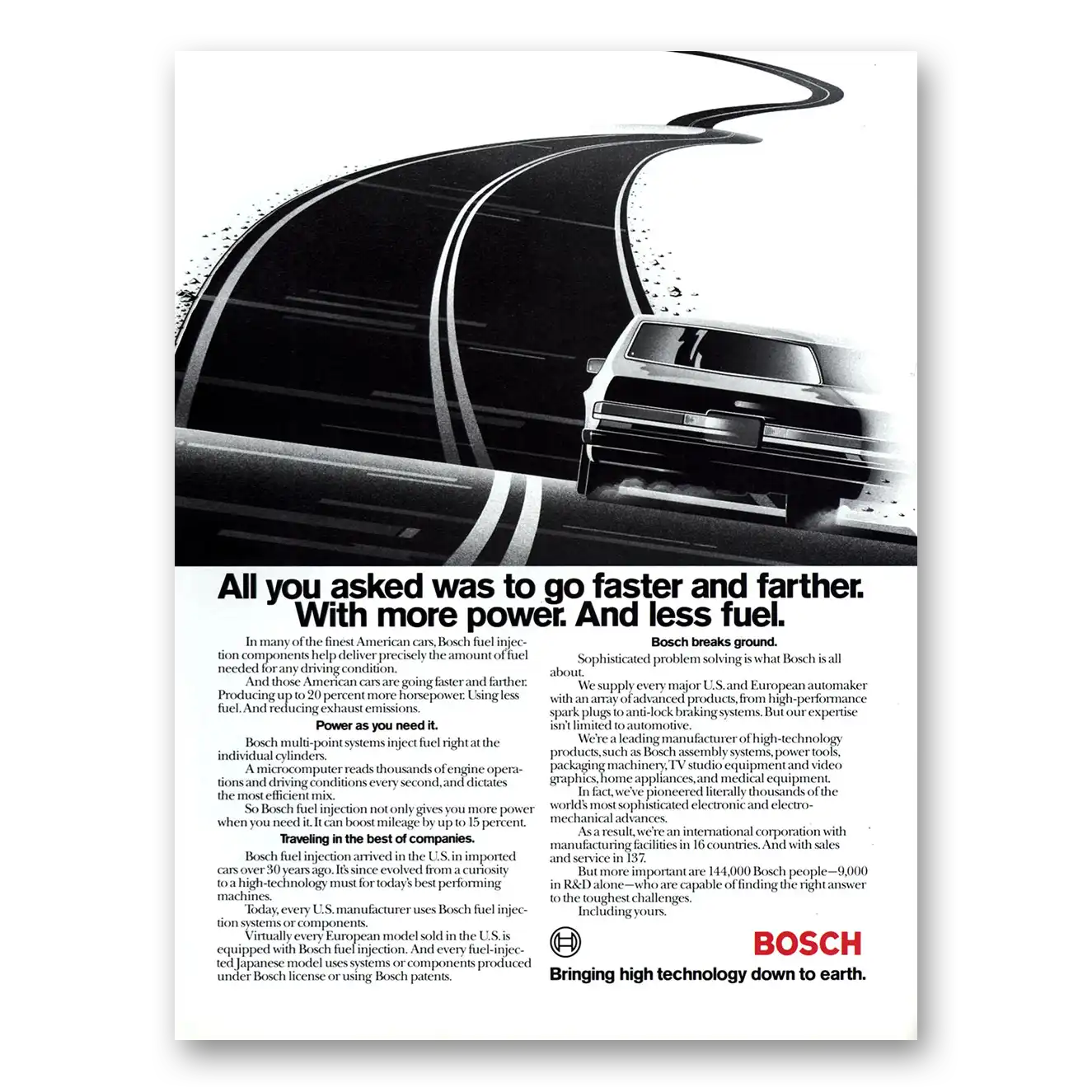 1986 Bosch Car Stereos Go Faster and Further Vintage Magazine Print Ad