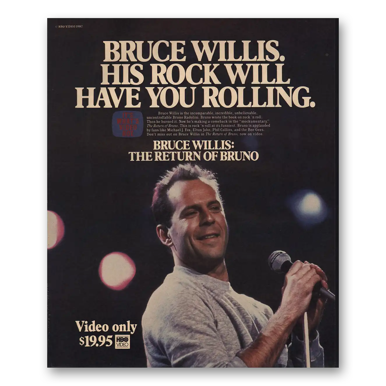 1987 Bruce Willis Promo Return of Bruno Vintage Magazine Print Ad