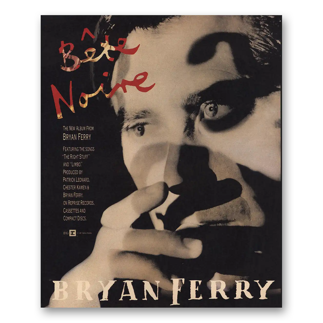 1987 Bryan Ferry Promo Bete Noire Vintage Magazine Print Ad