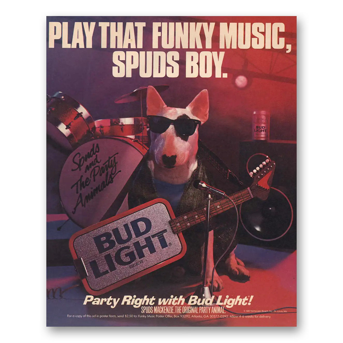 1987 Budweiser Beer Play That Funky Music Spuds Boy Vintage Magazine Print Ad