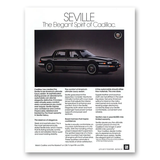 1987 Cadillac Seville Elegant Spirit of Cadillac Vintage Magazine Print Ad