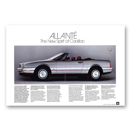 1987 Cadillac Allante Conceived and Commissioned Vintage Magazine Print Ad