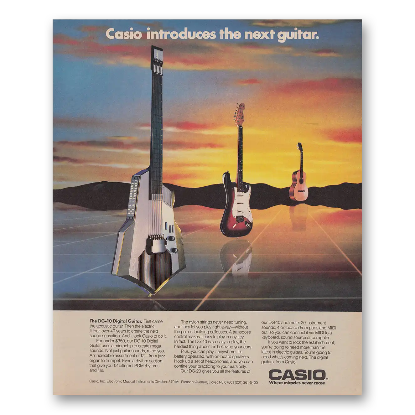 1987 Casio Electronic Instruments Introduces the Next Guitar Vintage Magazine Print Ad