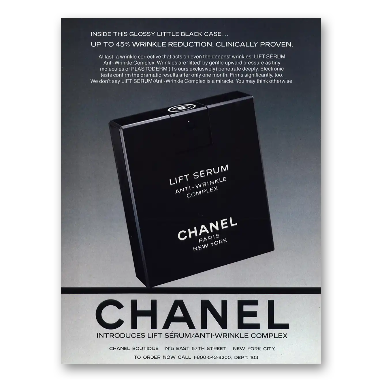 1987 Chanel Lift Serum Glossy Little Black Case Lift Serum Vintage Magazine Print Ad