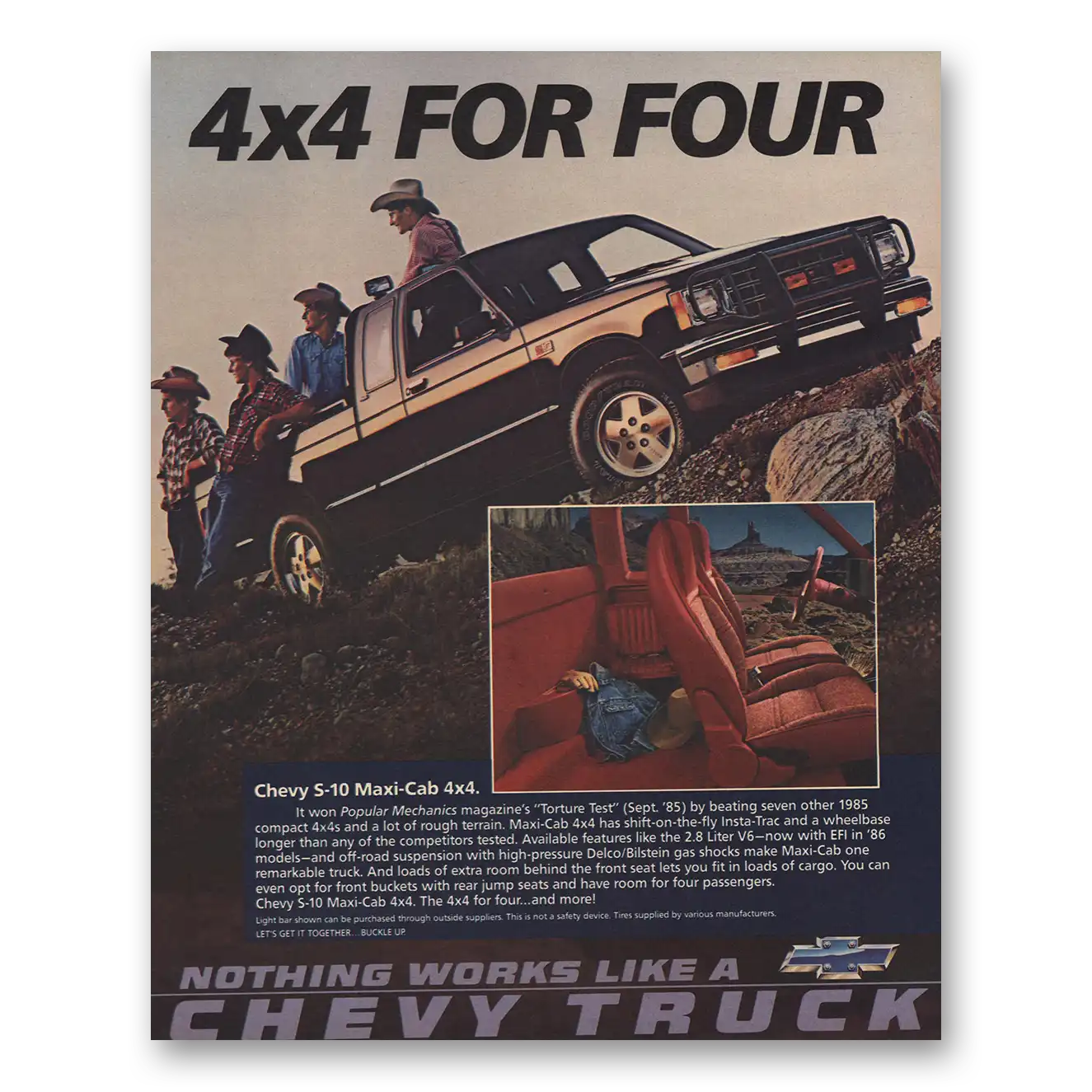 1986 Chevrolet S10 Maxi Cab 4x4 For Four Vintage Magazine Print Ad