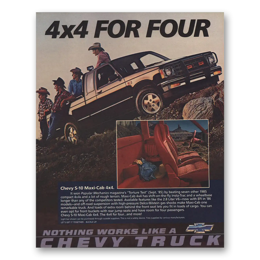 1986 Chevrolet S10 Maxi Cab 4x4 For Four Vintage Magazine Print Ad