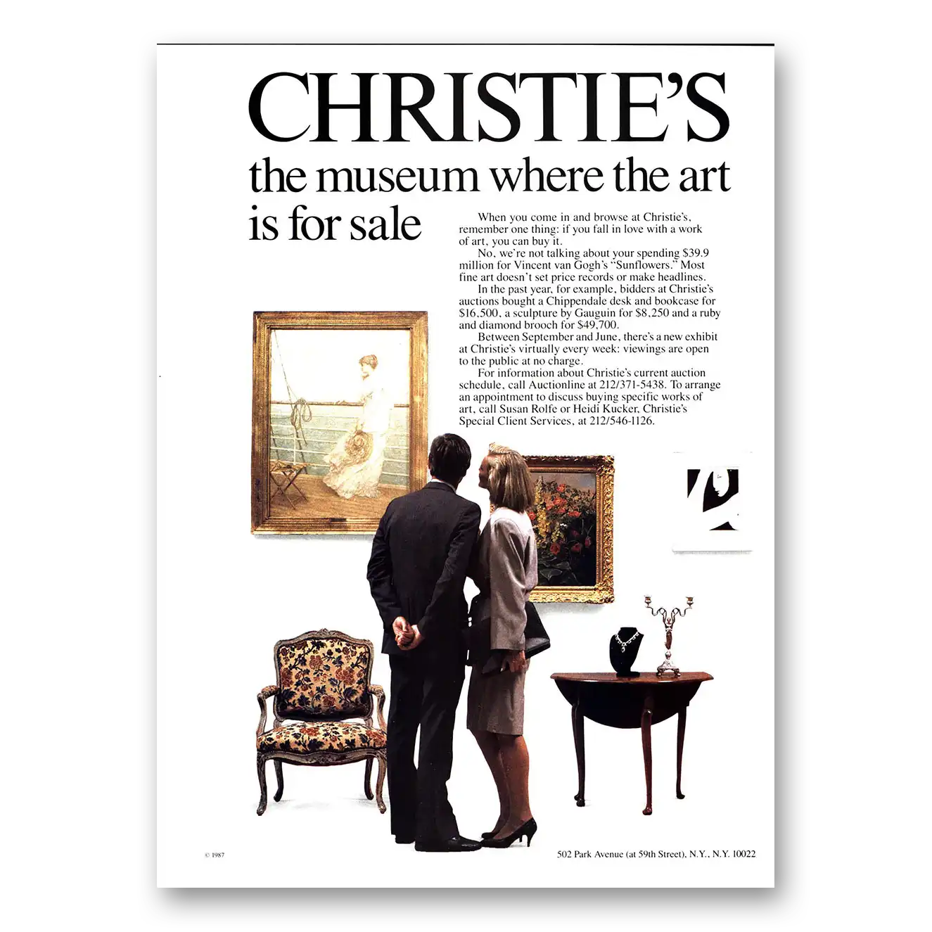 1987 Christies Museum Where the Art Is for Sale Vintage Magazine Print Ad