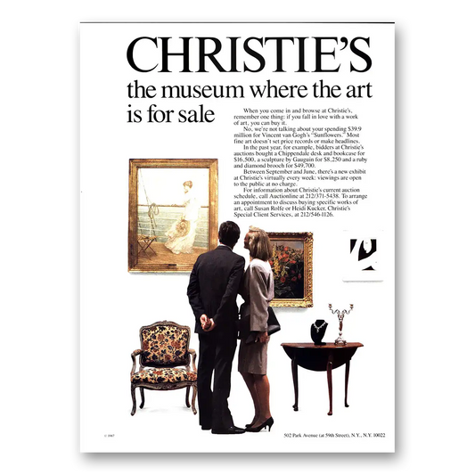 1987 Christies Museum Where the Art Is for Sale Vintage Magazine Print Ad