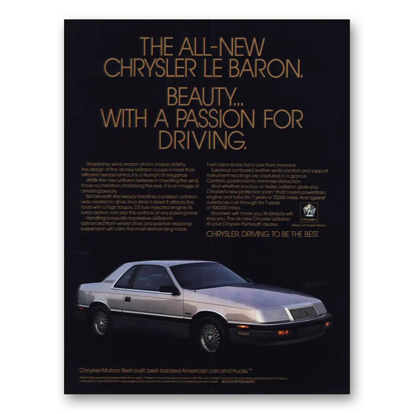 1987 Chrysler LeBaron Beauty Passion for Driving Vintage Magazine Print Ad