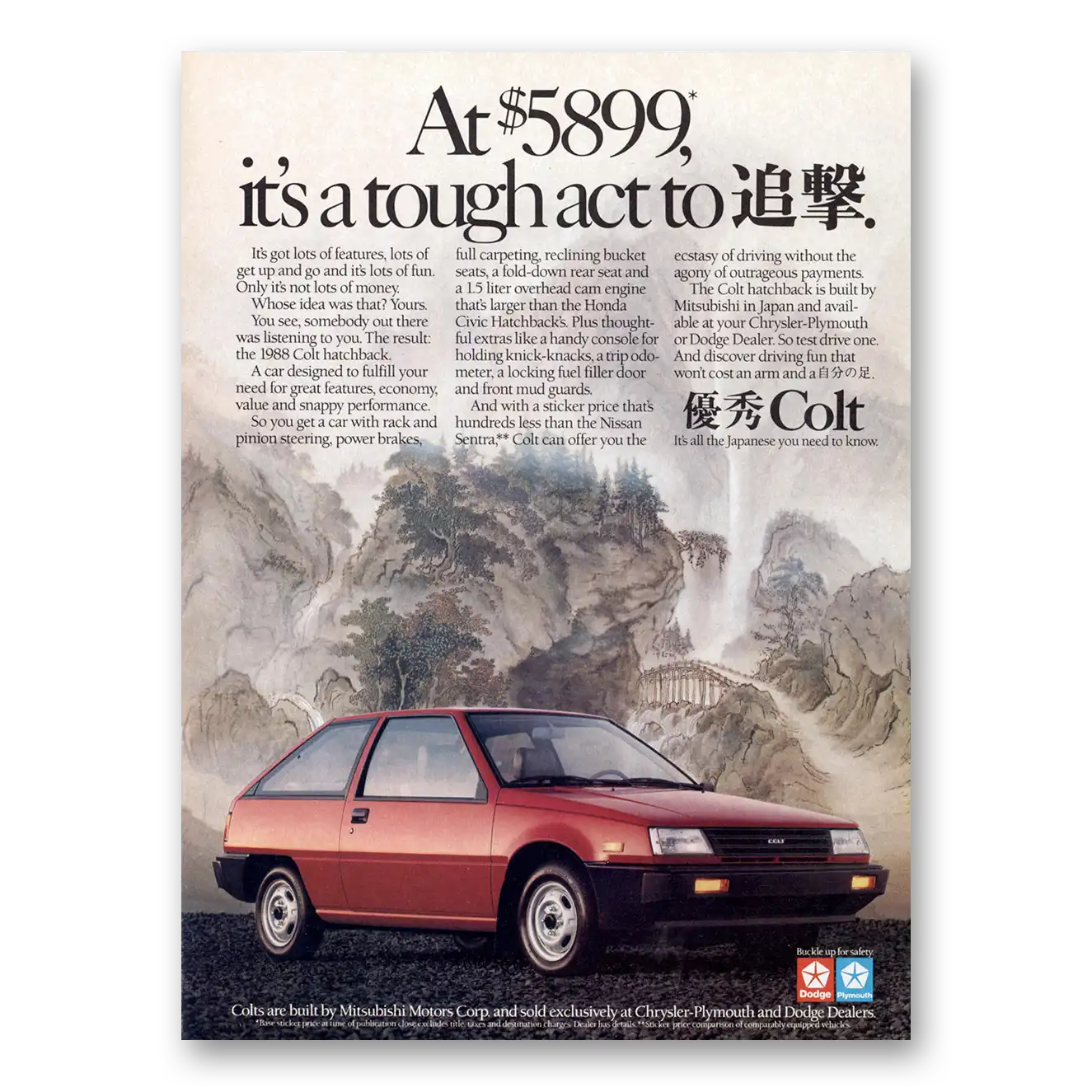 1987 Dodge Colt Tough Act Vintage Magazine Print Ad