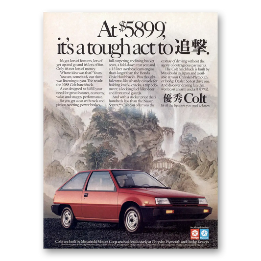 1987 Dodge Colt Tough Act Vintage Magazine Print Ad