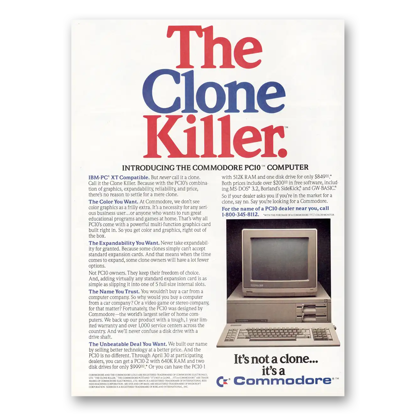 1987 Commodore Computers Clone Killer Vintage Magazine Print Ad