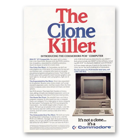 1987 Commodore Computers Clone Killer Vintage Magazine Print Ad