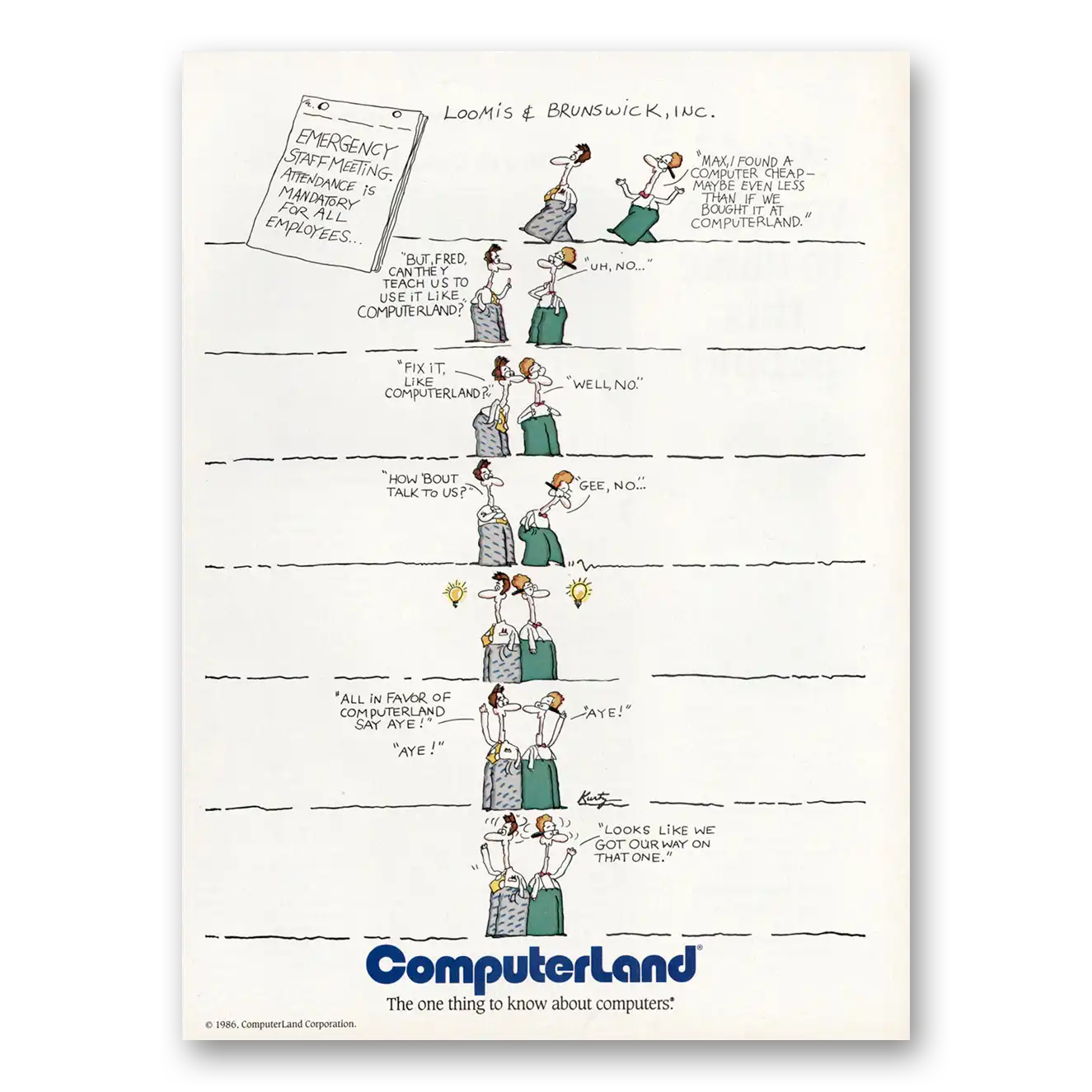 1987 Computerland Emergency Staff Meeting Vintage Magazine Print Ad