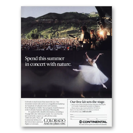 1987 Continental Airlines Spend This Summer In Concert With Nature Vintage Magazine Print Ad