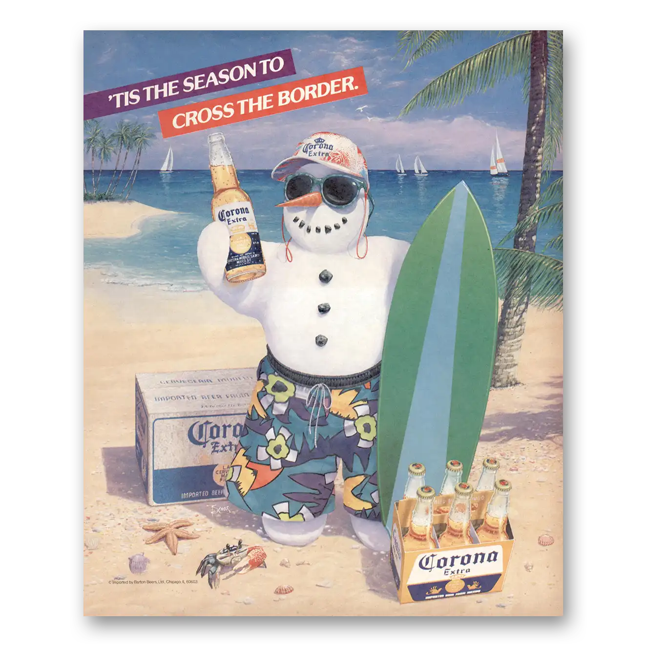 1987 Corona Beer Tis the Season to Cross the Border Vintage Magazine Print Ad