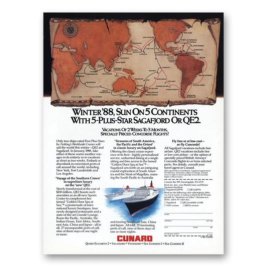 1987 Cunard 5 Plus Star Sagafjord Vintage Magazine Print Ad