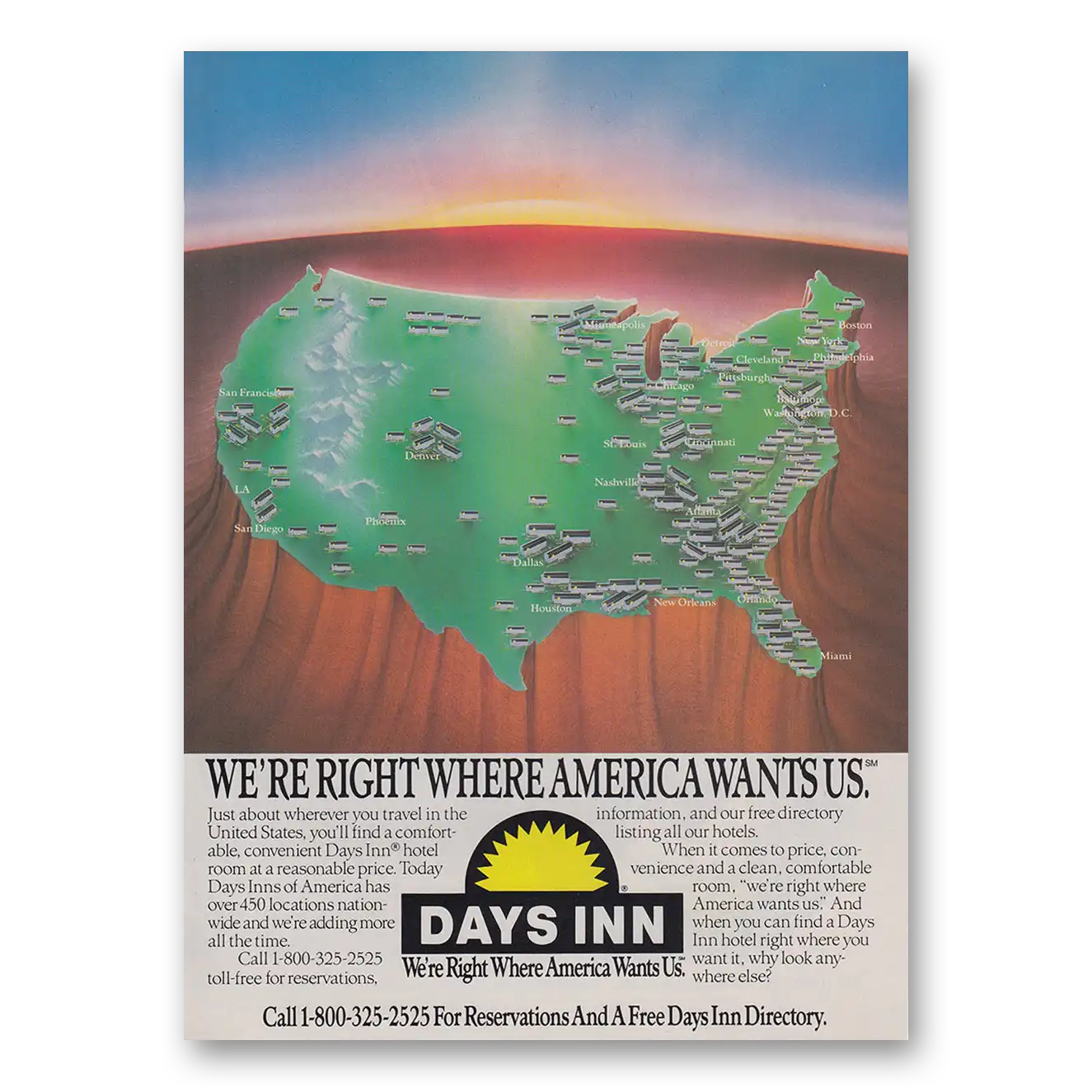 1987 Days Inn Right Where America Wants Us Vintage Magazine Print Ad