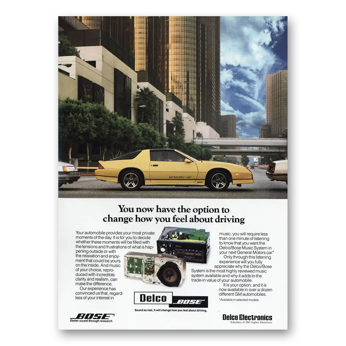 1987 Delco Auto Radio Chevrolet IROC Z Option to Change Vintage Magazine Print Ad