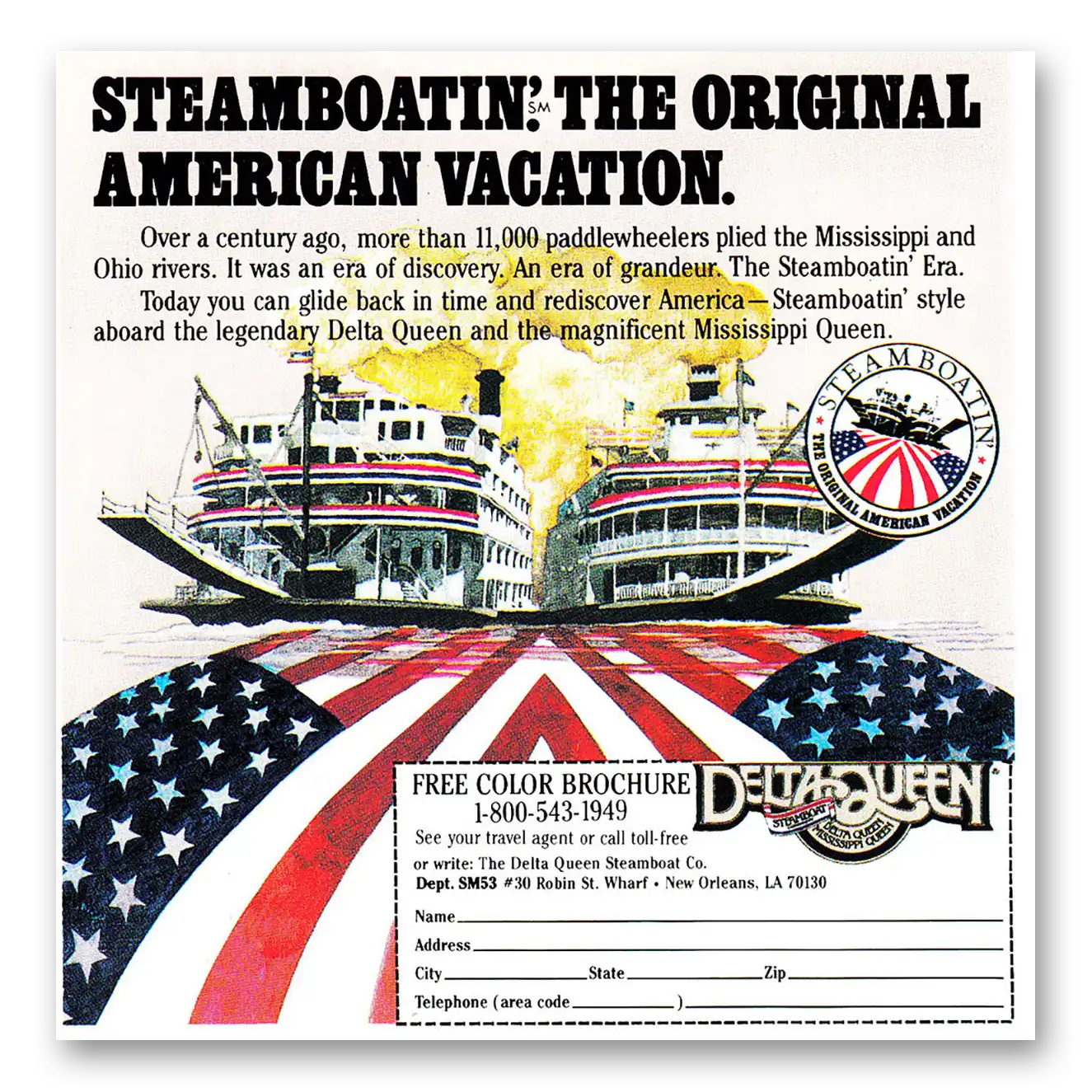 1987 Delta Queen Steamboat Steamboatin the Original American Vacation Vintage Magazine Print Ad