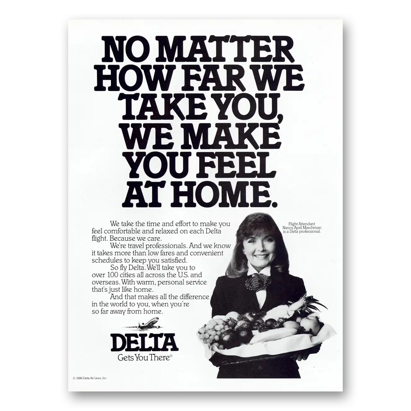 1987 Delta Air Lines We Make You Feel at Home Vintage Magazine Print Ad