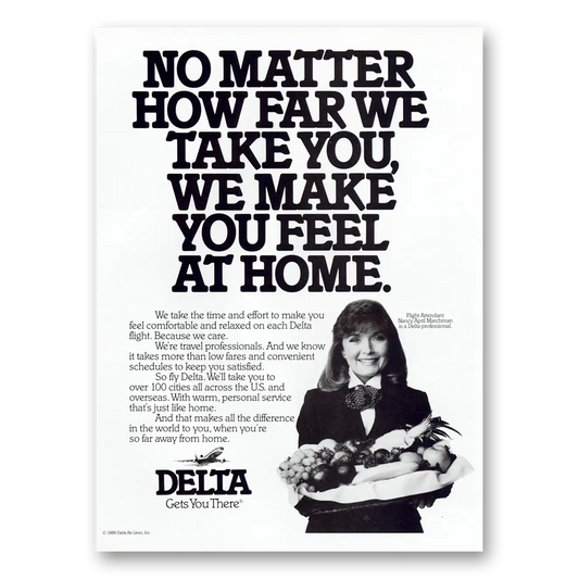 1987 Delta Air Lines We Make You Feel at Home Vintage Magazine Print Ad