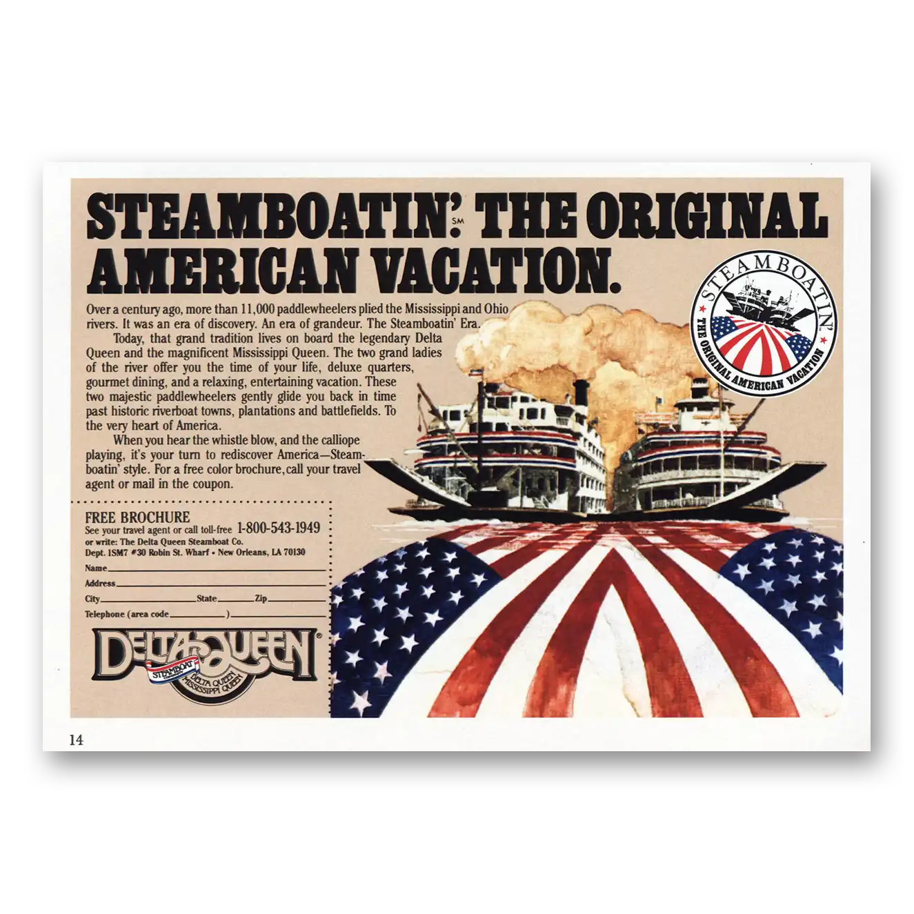 1987 Delta Queen Steamboat Steamboatin Vintage Magazine Print Ad