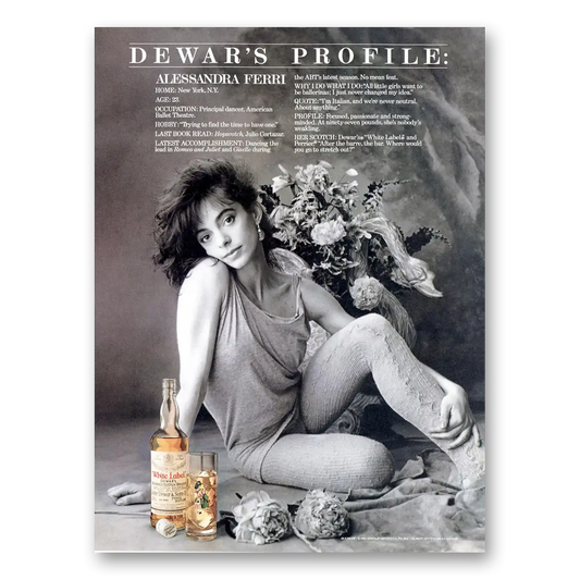 1987 Dewars White Label Alessandra Ferri Vintage Magazine Print Ad