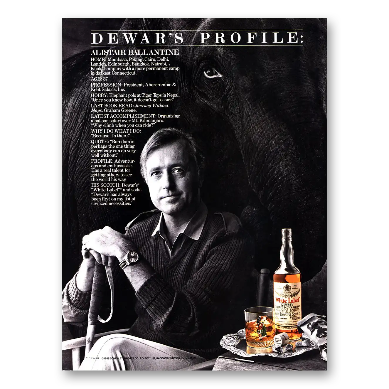 1987 Dewars White Label Alistair Ballantine Vintage Magazine Print Ad