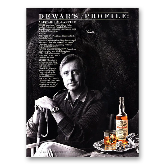 1987 Dewars White Label Alistair Ballantine Vintage Magazine Print Ad