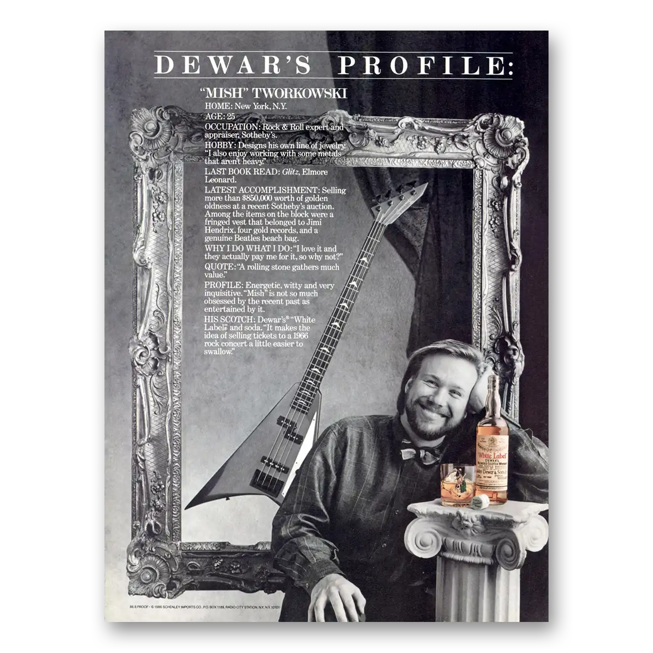 1987 Dewars White Label Mish Tworkowski Vintage Magazine Print Ad