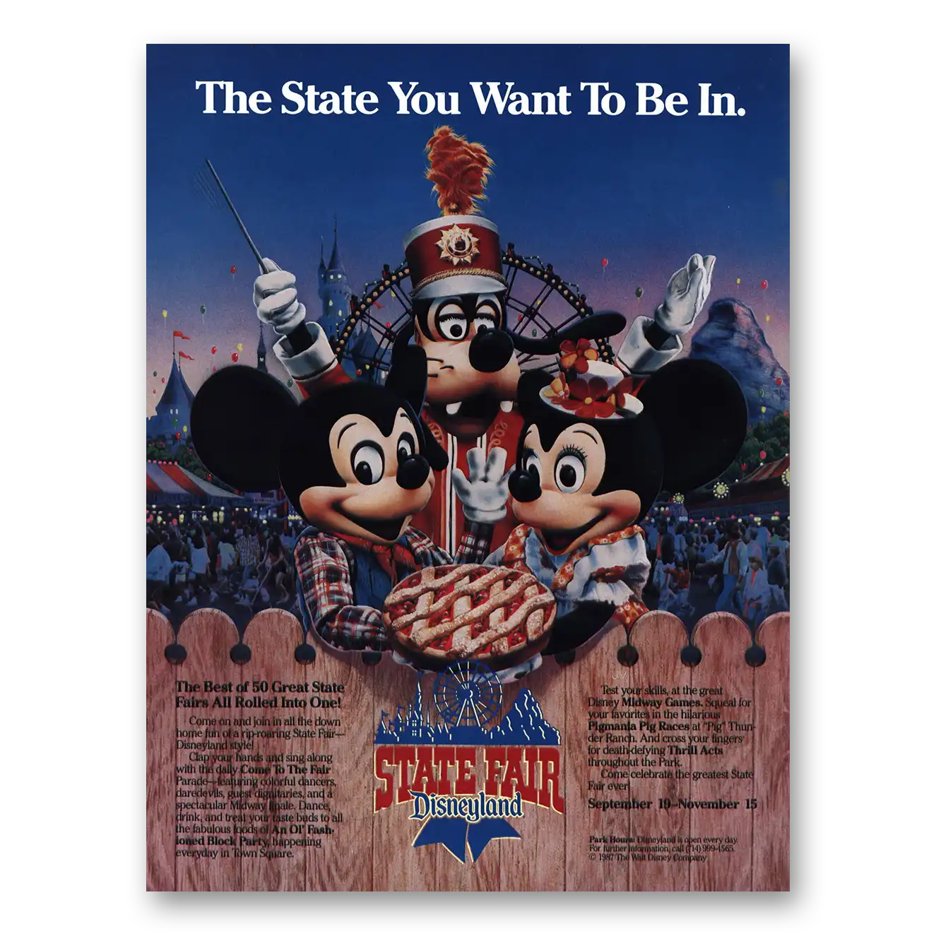 1987 Disneyland State Fair Vintage Magazine Print Ad