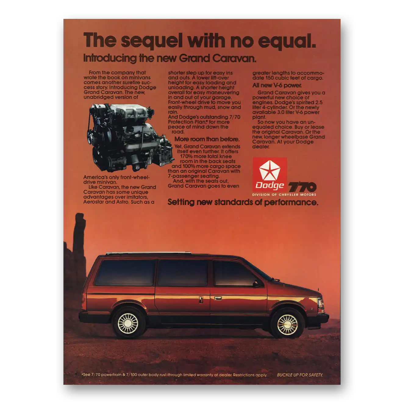 1987 Dodge Grand Caravan Sequel with No Equal Vintage Magazine Print Ad