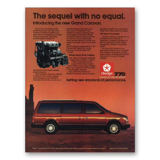 1987 Dodge Grand Caravan Sequel with No Equal Vintage Magazine Print Ad