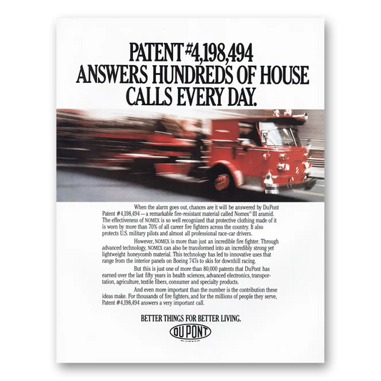 1987 DuPont Nomex Firetruck Answers Hundreds of House Calls Vintage Magazine Print Ad