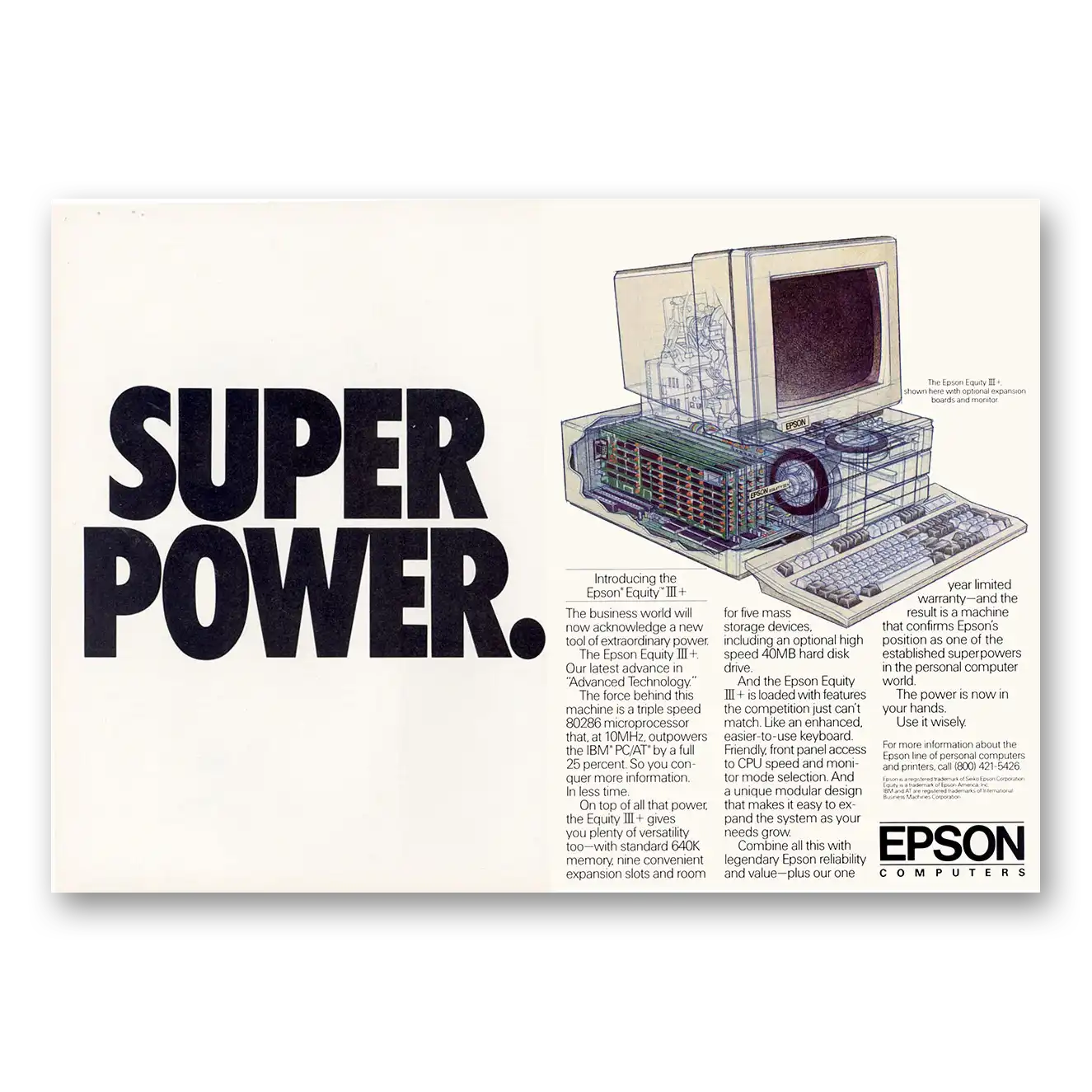 1987 Epson Computers Super Power Vintage Magazine Print Ad