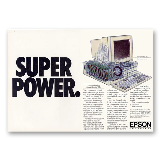 1987 Epson Computers Super Power Vintage Magazine Print Ad