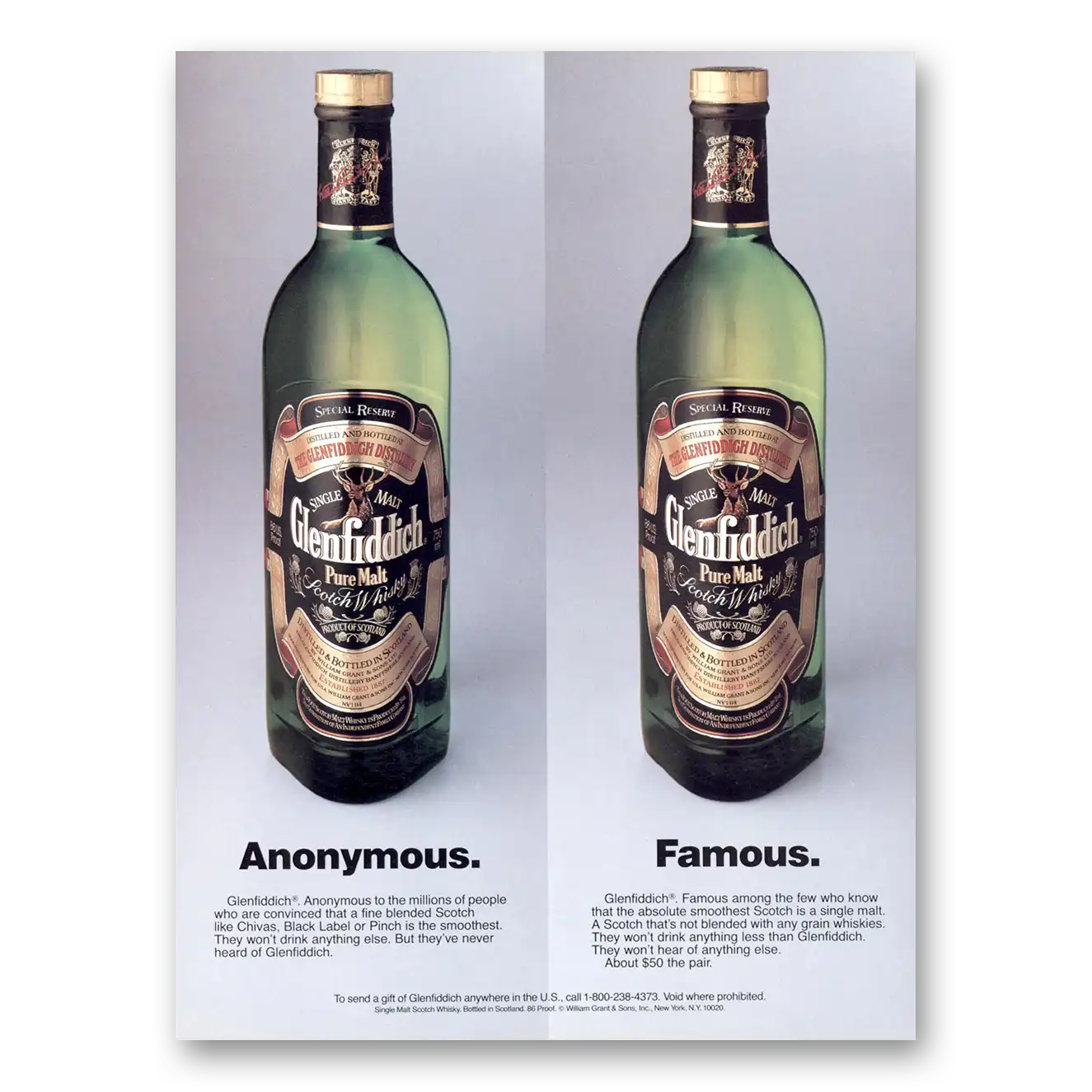 1987 Glenfiddich Anonymous Famous Vintage Magazine Print Ad