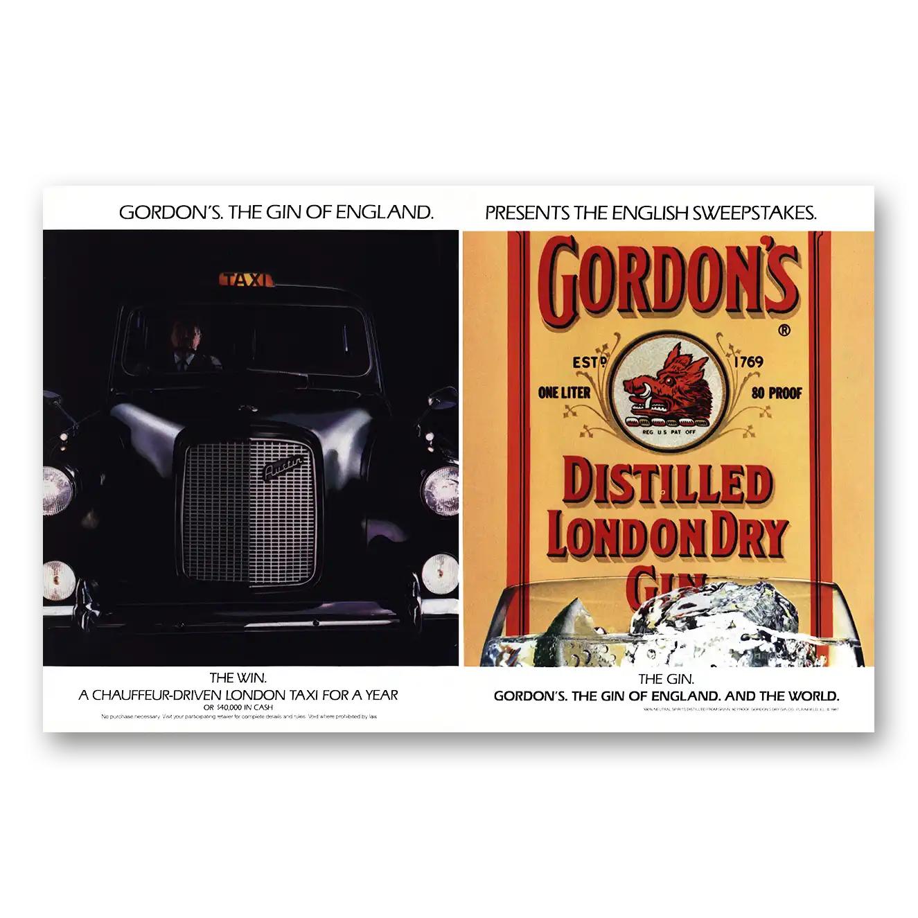 1987 Gordons Gin English Sweepstakes Vintage Magazine Print Ad