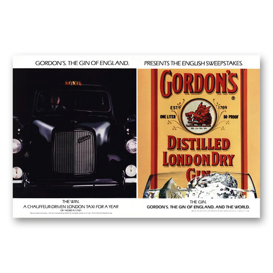 1987 Gordons Gin English Sweepstakes Vintage Magazine Print Ad