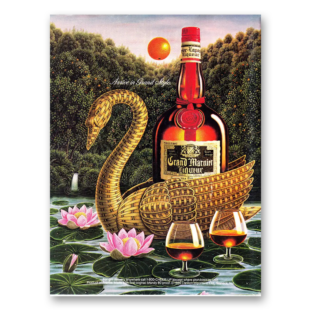 1987 Grand Marnier Arrive in Grand Style Swan Vintage Magazine Print Ad