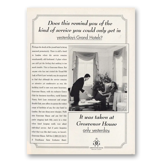 1987 Grosvenor House Yesterdays Grand Hotels Vintage Magazine Print Ad