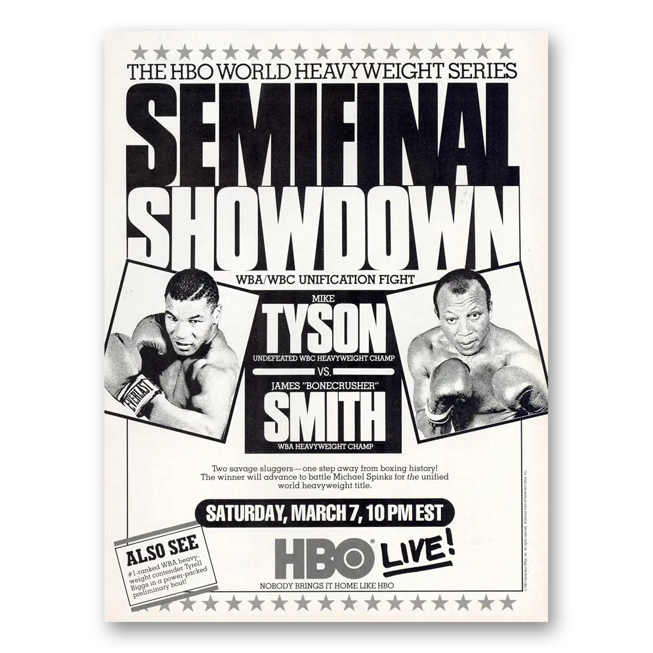 1987 HBO Semifinal Showdown Tyson Vs Smith Vintage Magazine Print Ad