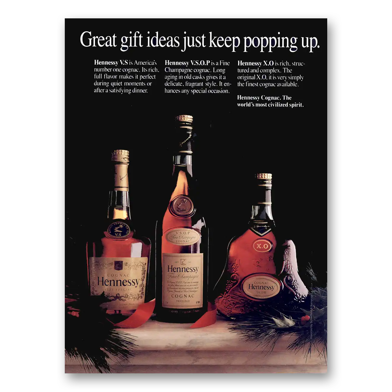 1987 Hennessy Cognac Great Gift Ideas Just Keep Popping Up Vintage Magazine Print Ad