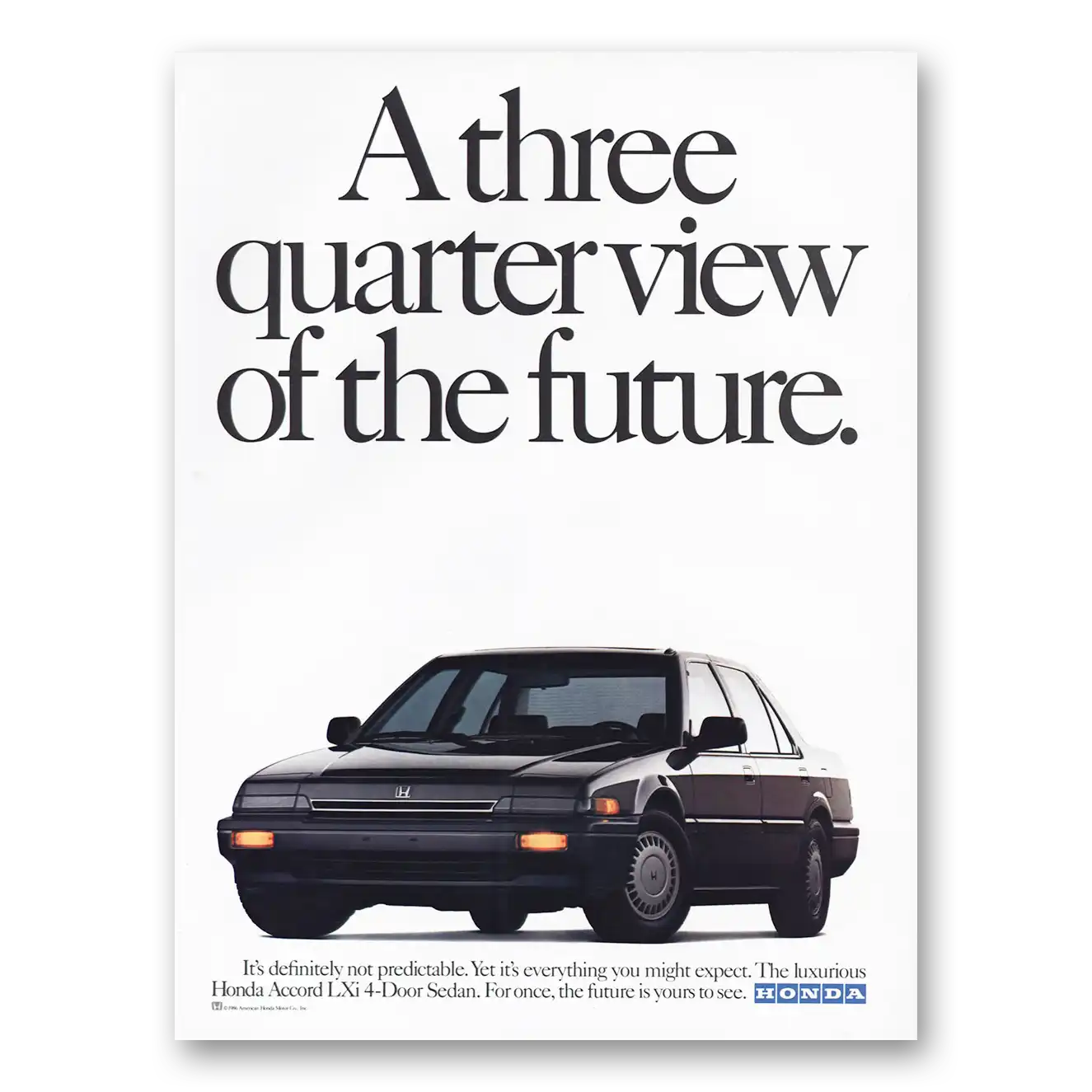 1987 Honda Accord Lxi Three Quarter View of the Future Vintage Magazine Print Ad