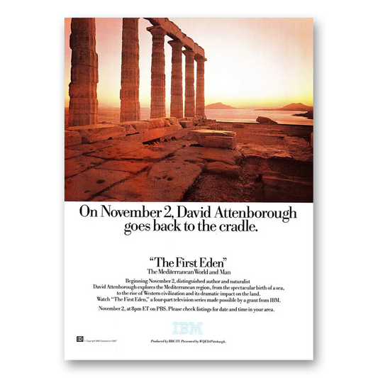 1987 The First Eden Promo David Attenborough Goes Back to the Cradle Vintage Magazine Print Ad