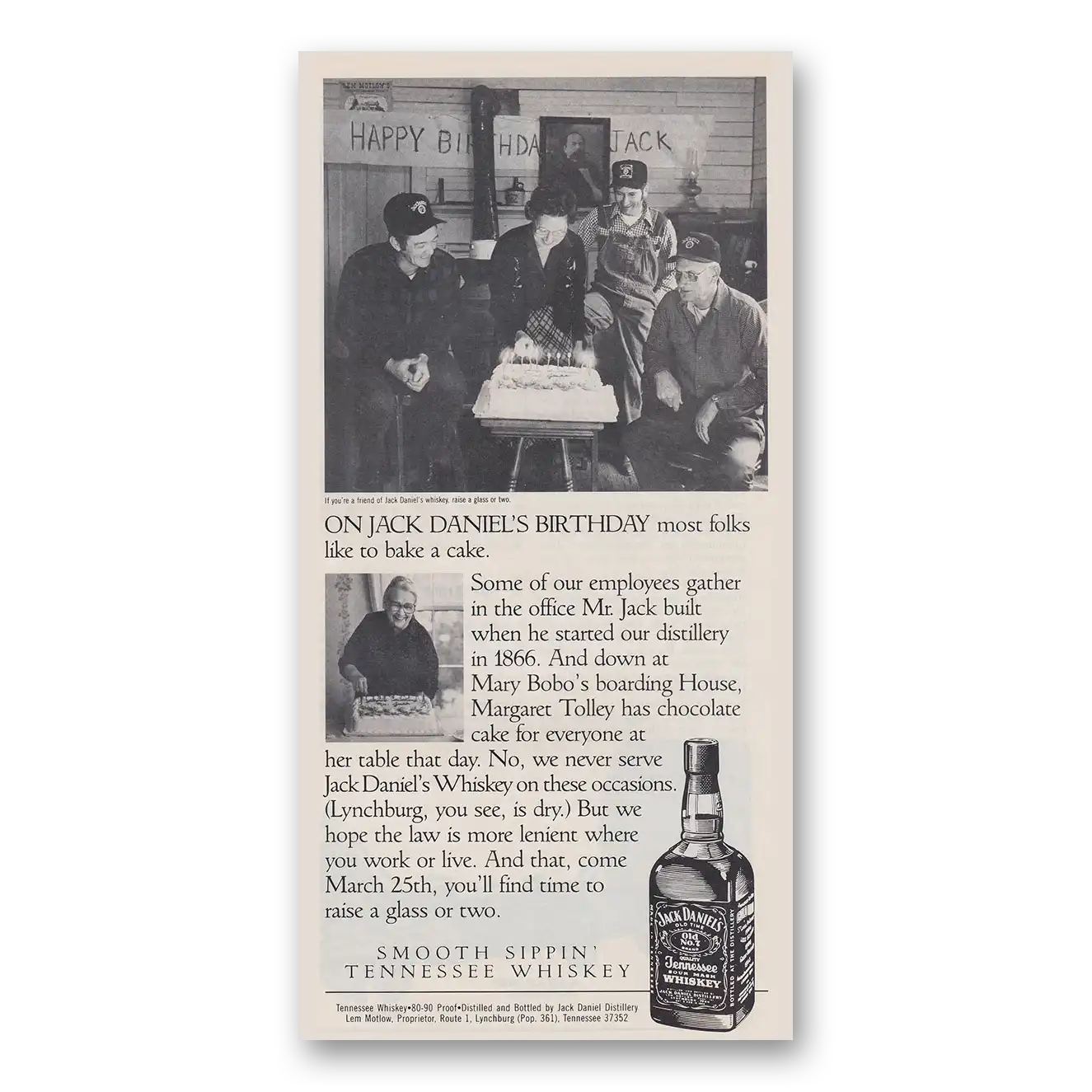 1987 Jack Daniels Jack Daniels Birthday Most Folks Like to Bake a Cake Vintage Magazine Print Ad